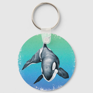 Orca Whale Teal crystal Nyckelring