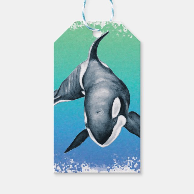 Orca Whale Teal crystal Presentetikett (Framsidan)