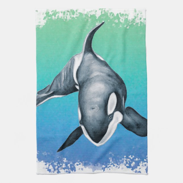 Orca Whale Teal kristallina Kökshandduk (Vertikal)