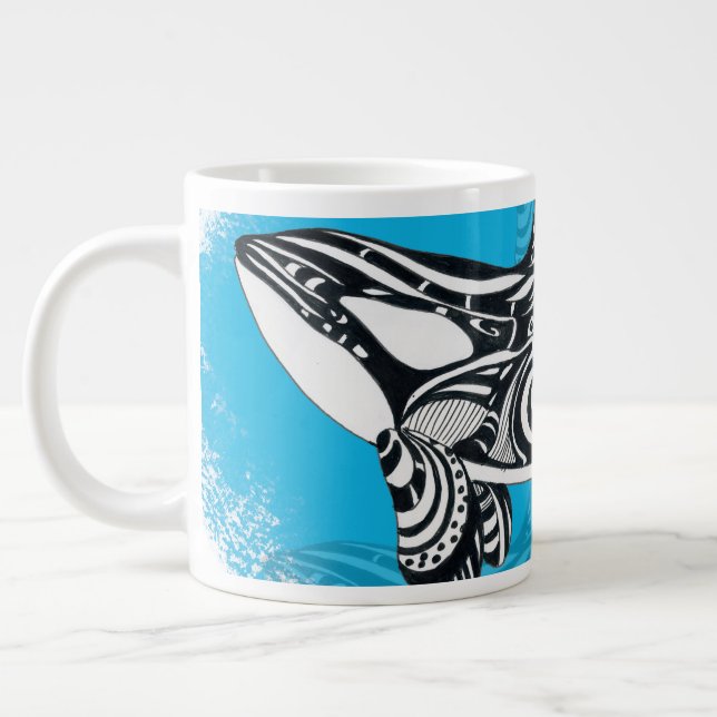 Orca Whale Tribal Art Blue Jumbo Mugg (Vänster)