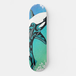 Orca Whale Tribal InkTeal Mini Skateboard Bräda 18,5 Cm