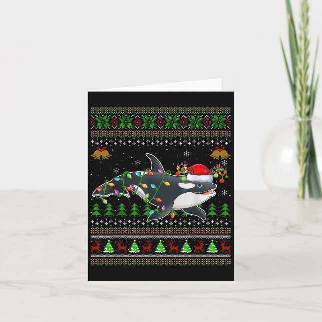 Orca Whale Ugly jul Sweaters Santa Sea Anima Kort (Framsida)