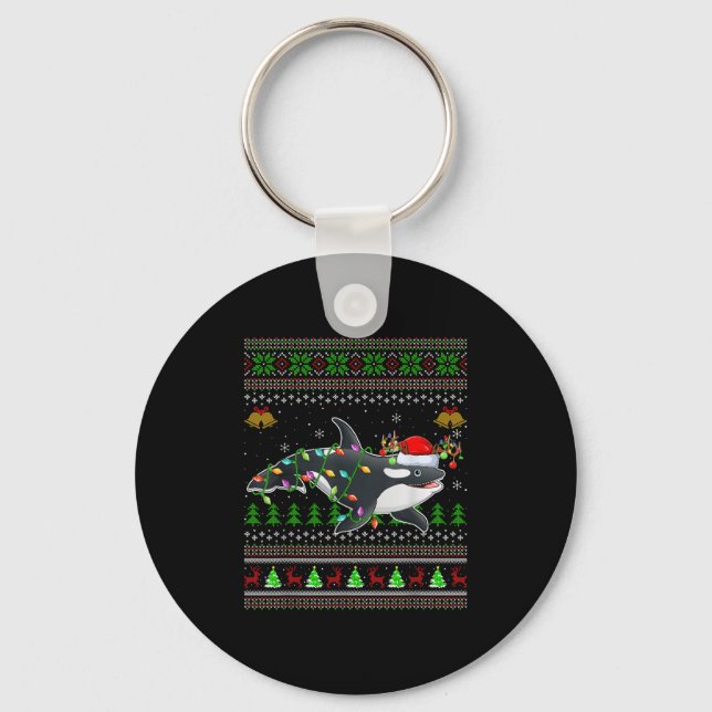 Orca Whale Ugly jul Sweaters Santa Sea Anima Nyckelring (Framsida)