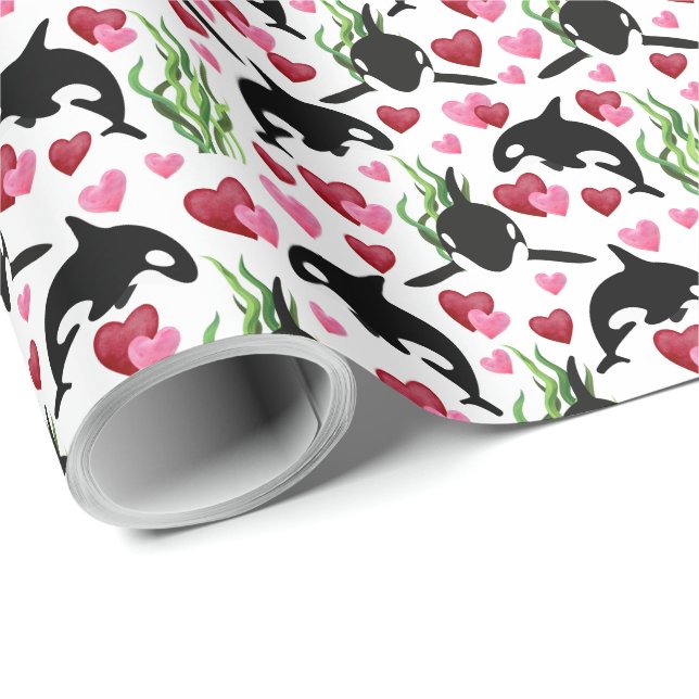 Orca Whale Valentine Wrapping Papper Presentpapper (Rullad Hörn)