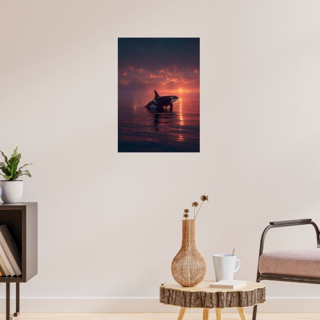 Orca Whale vid Sunset - Ocean Wildlife Illustratio Poster (Vardagsrum 3)