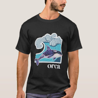 Orca Whale With Hand Drawn Ocean Wave T Shirt