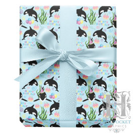 Orca Whale Wrapping Paper in Blue Presentpapper
