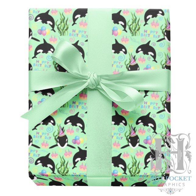 Orca Whale Wrapping Paper in Green Presentpapper (Skapare uppladdad)