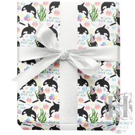 Orca Whale Wrapping Paper in White Presentpapper