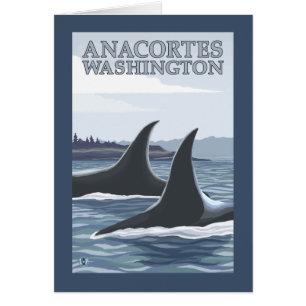 Orca Whales #1 - Anacortes, Washington Hälsningskort