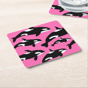 Orca Whales på Rosa Underlägg Papper Kvadrat