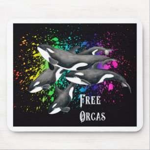Orca Whales Watercolor Stänk Black Musmatta