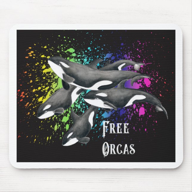 Orca Whales Watercolor Stänk Black Musmatta (Framsidan)