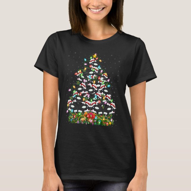 Orca  Xmas Lights Santa Orca Christmas Tree T Shirt (Framsida)
