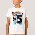 Orcas 5 Birthday Boy & Orca Killer Whale as Party T Shirt<br><div class="desc">Underbarare fem år gammal födelsedagsfest för son,  systerson eller systerson som deras vackra hoppande orca plus regnbåge på hans högar. Gör den lämplig som speciellare gåvor</div>