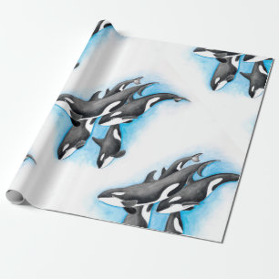 orcas i blått presentpapper