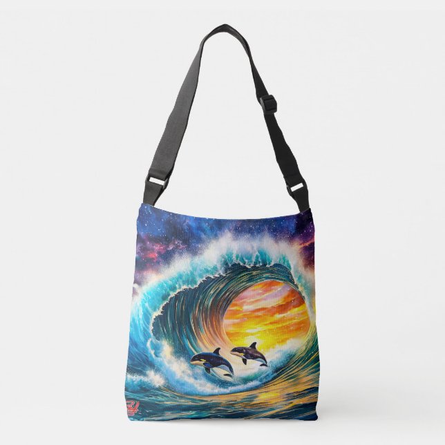 Orcas i en vågskaftsutformning efter Rik AMeN Gill Axelväska (Framsida)