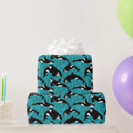 Orcas Killer Whales in Ocean Patterned Presentpapper