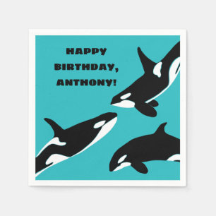 Orcas Killer Whales Teal Blue Födelsedagsfest Pappersservett