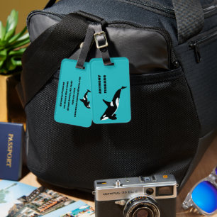 Orcas Killer Whales Teal Blue Personlig Bagagebricka