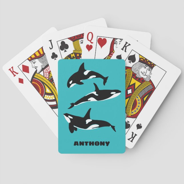 Orcas Killer Whales Teal Blue Personlig Casinokort (Baksidan)