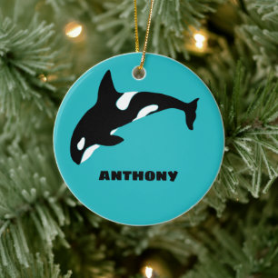 Orcas Killer Whales Teal Blue Personlig Julgransprydnad Keramik