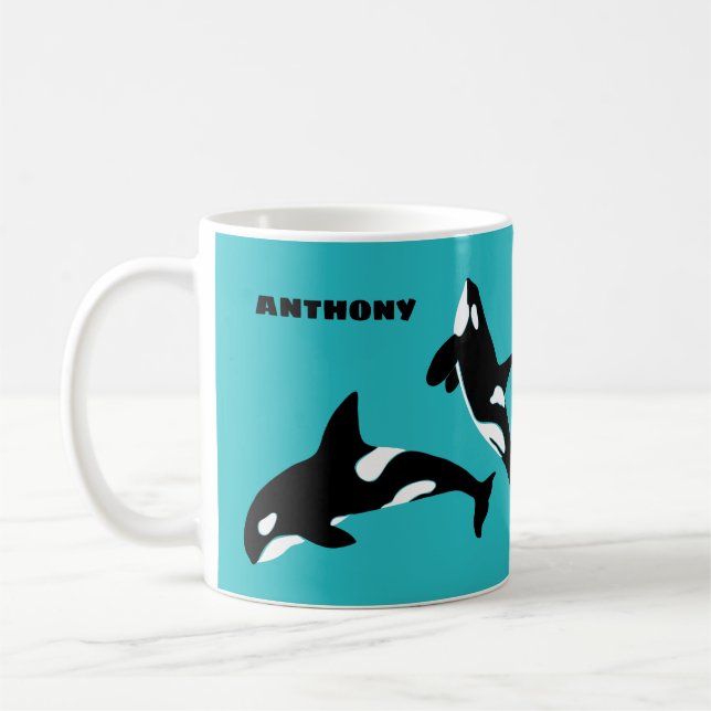 Orcas Killer Whales Teal Blue Personlig Kaffemugg (Vänster)