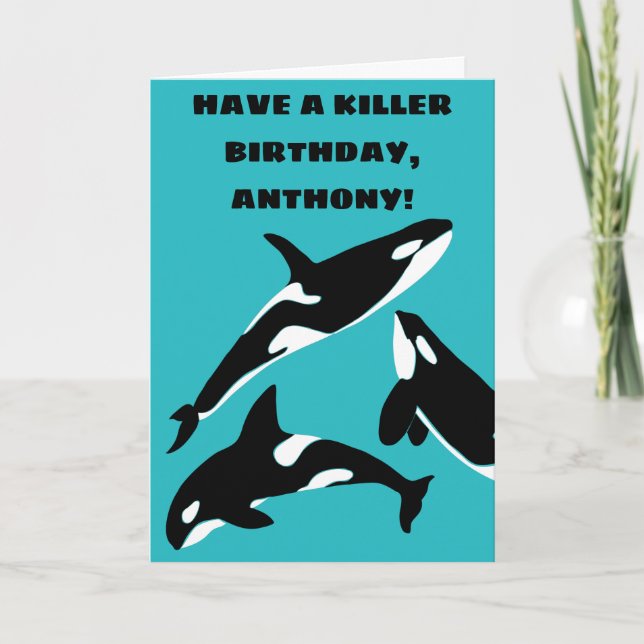 Orcas Killer Whales Teal Blue Personlig Kort (Framsida)