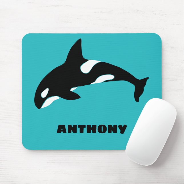 Orcas Killer Whales Teal Blue Personlig Musmatta (Med mus)