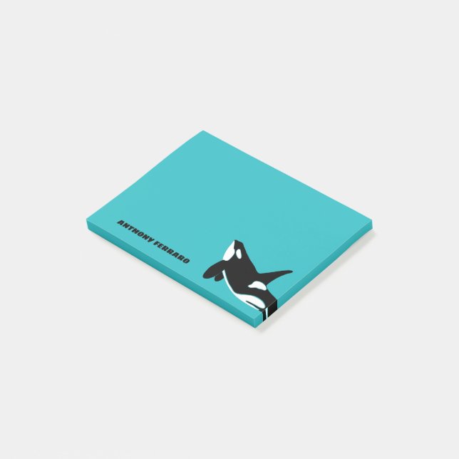 Orcas Killer Whales Teal Blue Personlig Post-it Block (Vinklad)