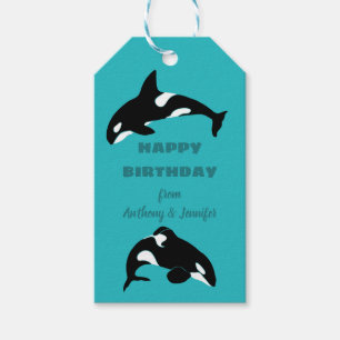 Orcas Killer Whales Teal Blue Personlig Presentetikett