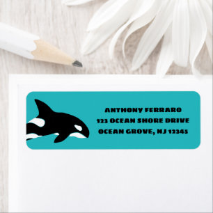 Orcas Killer Whales Teal Blue Returadress Etikett