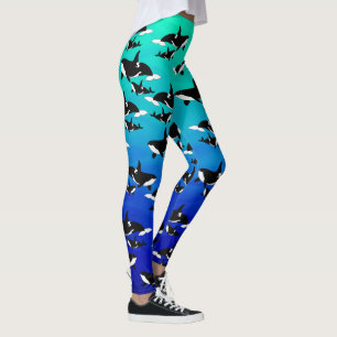 Orcas på Ombre blåttgrönt - damasker Leggings