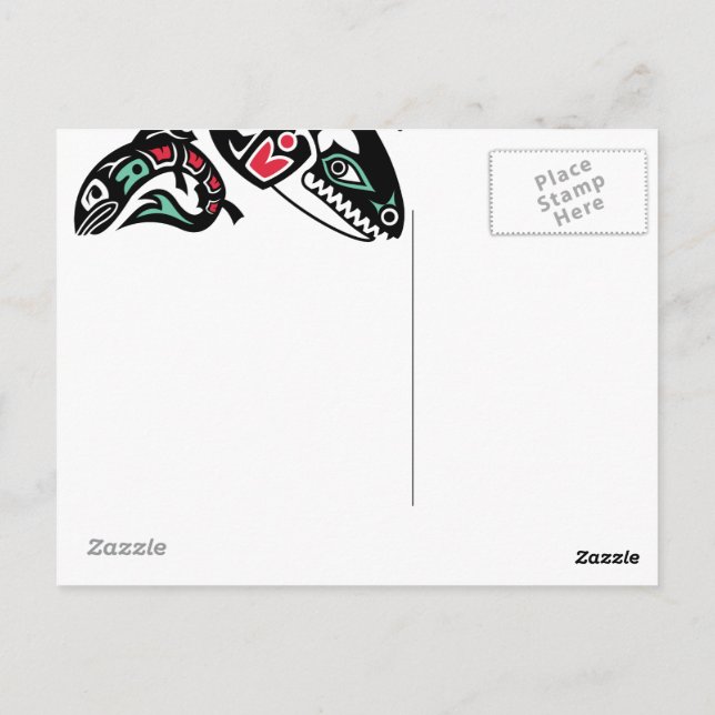 Orcaspäckhuggare & lax - grafisk Haidafärg Vykort (Baksida)