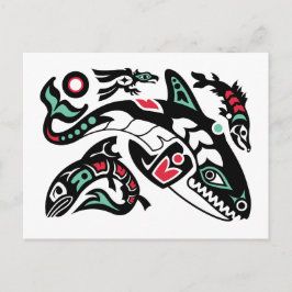 Orcaspäckhuggare & lax - grafisk Haidafärg Vykort