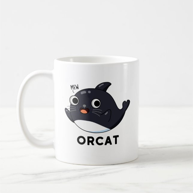 Orcat Funny Cat Orca Pun Kaffemugg (Vänster)