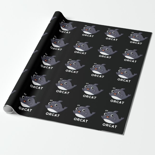 Orcat Funny Cat Orca Pun Mörk BG Presentpapper (Utrullad)