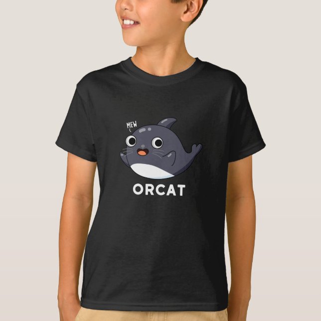 Orcat Funny Cat Orca Pun Mörk BG T Shirt (Framsida)