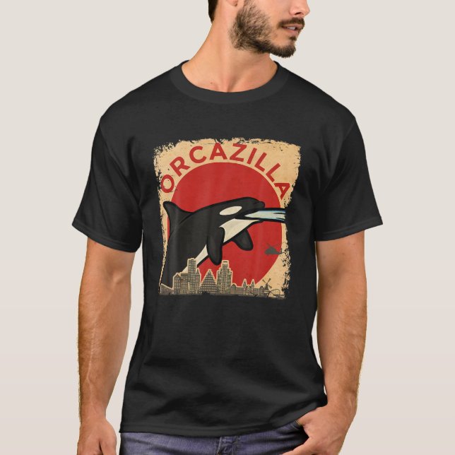 Orcazilla - Funny Killer Whale Orca T Shirt (Framsida)