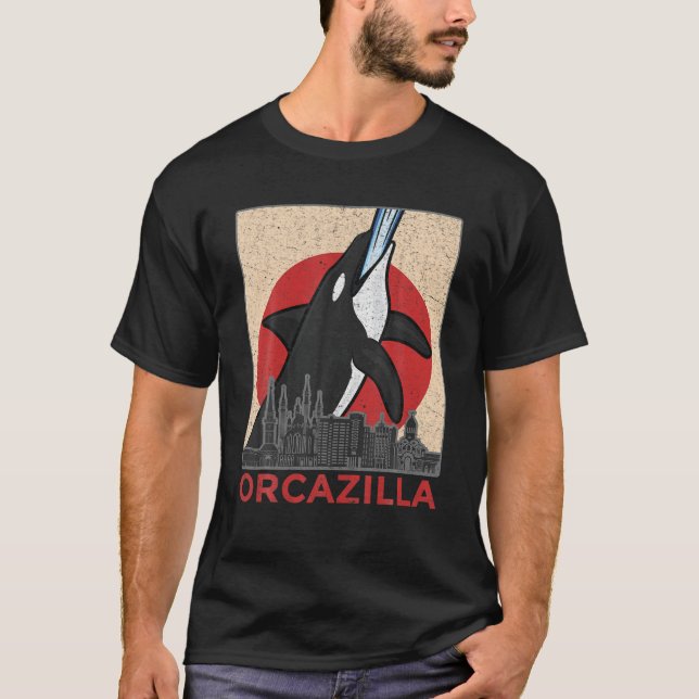 Orcazilla - Funny Killer Whale Orca T Shirt (Framsida)