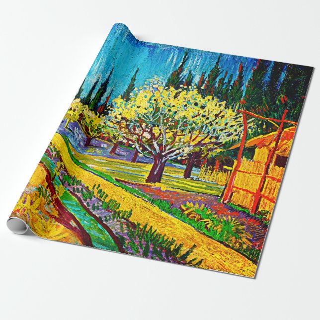 Orchard Borderade av Cypresses Vincent Van Gogh Presentpapper (Utrullad)