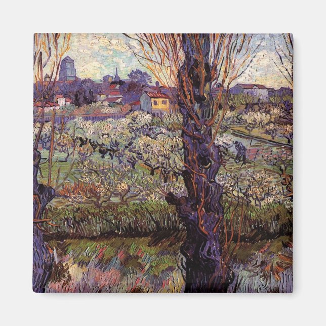 Orchard i Blommar, Arles av Vincent van Gogh Magnet (Framsidan)