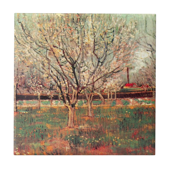 Orchard i Blommar, Plum Träd av Vincent van Gogh Kakelplatta (Framsidan)