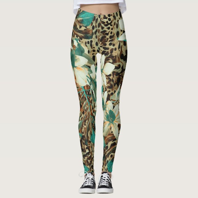 Orchds Blommigt Vattenfärg Sömlös illustration Leggings (Framsida)