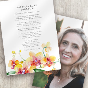 Orchds Photo Sympathy Funeral Memorial Card Visitkort