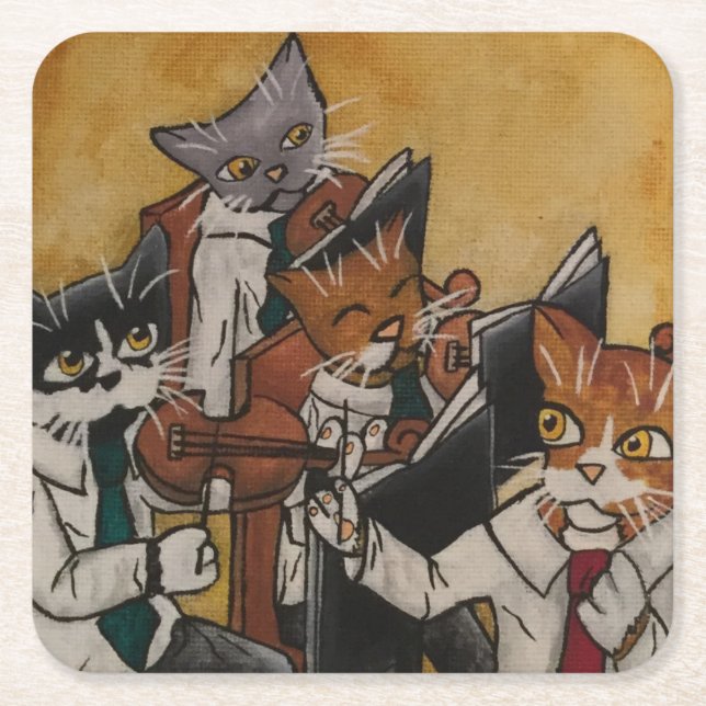 Orchestral Cats Underlägg Papper Kvadrat (Framsidan)
