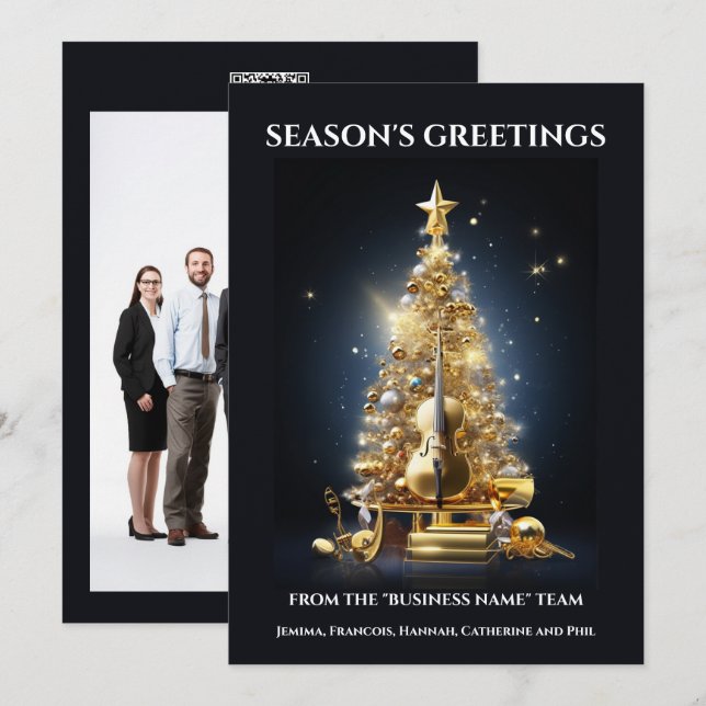 Orchestral instruments christmas violin cello julkort (Fram/baksida)