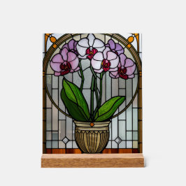Orchid Art Nouveau Acrylic Stained Glass Wall Art