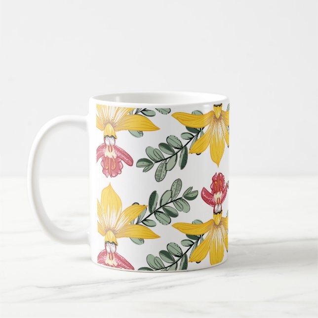 Orchid Beauty: Blommönster Elegance. Kaffemugg (Vänster)