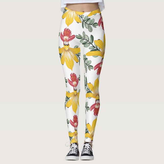 Orchid Beauty: Blommönster Elegance. Leggings (Framsida)